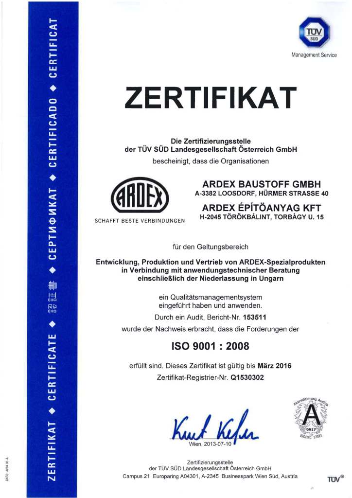 Сертификат ISO 9001 Ardex